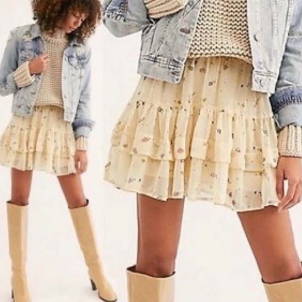 NWOT Free people floral ruffle skirt